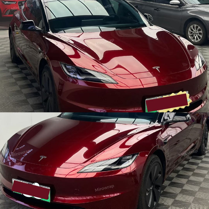 Gloss Metallic Rosewood Red Vinyl Wrap tesla