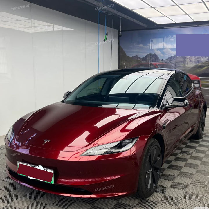Gloss Metallic Rosewood Red Vinyl Wrap tesla model3 