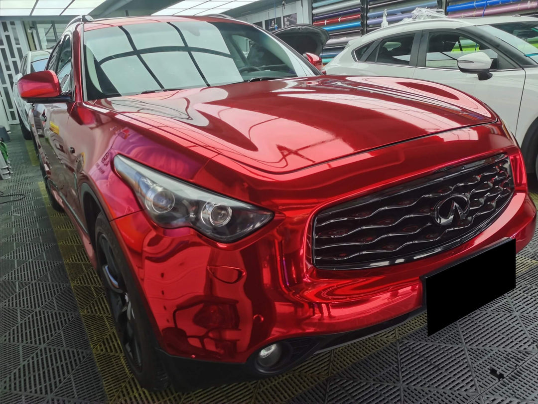 Mirror Chrome Red Vinyl Wrap on Car