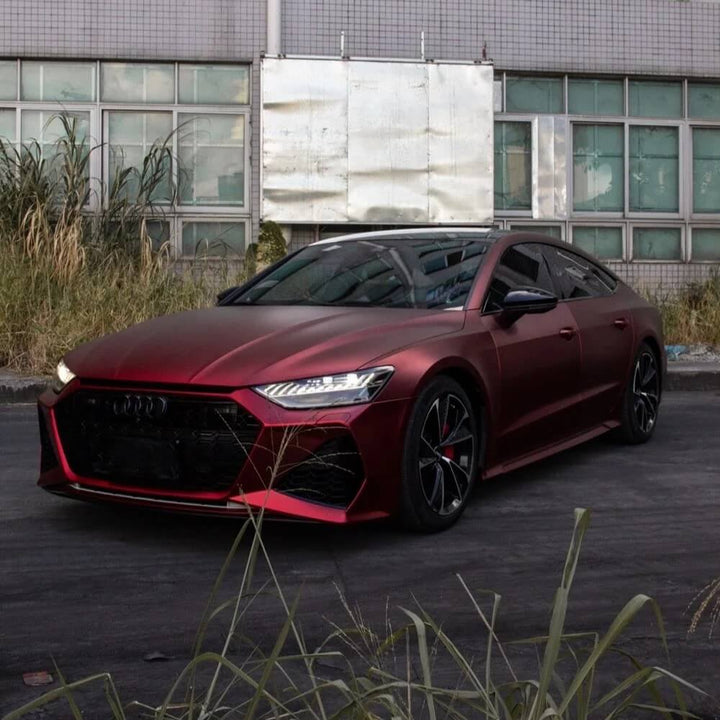 Satin Chrome Romanee Red Vinyl Wrap on Car