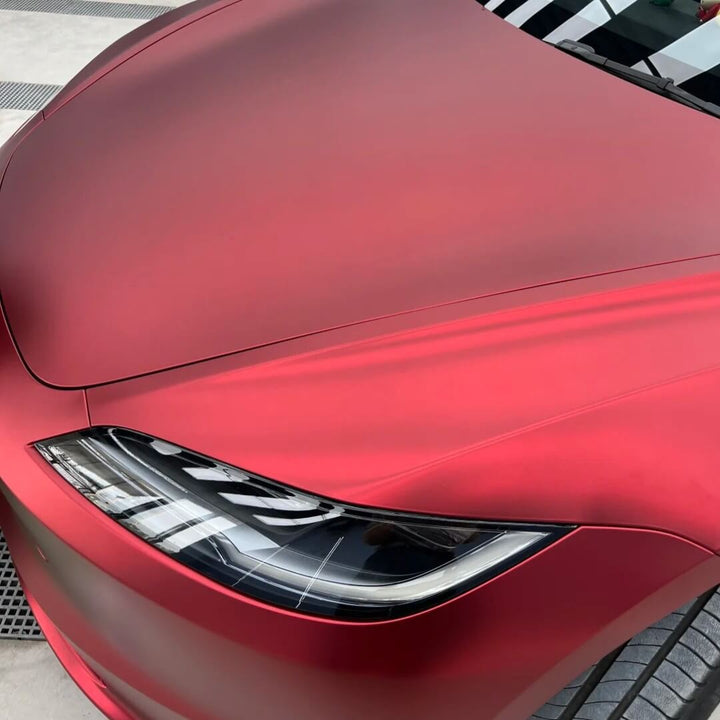 Satin Chrome Romanee Red Vinyl Wrap detail