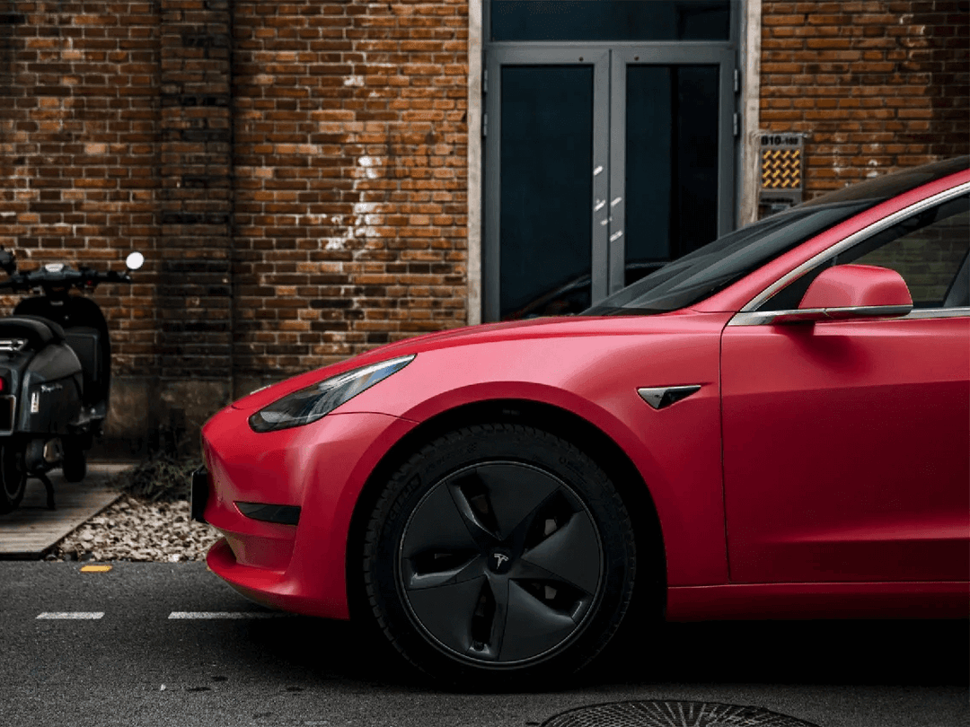 Satin Metallic Red Vinyl Wrap on hood