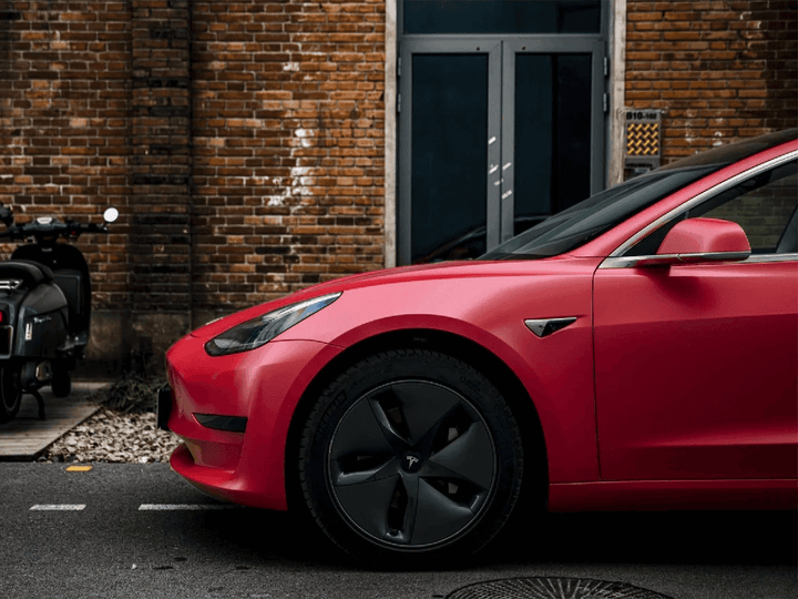 Satin Metallic Red Vinyl Wrap on hood