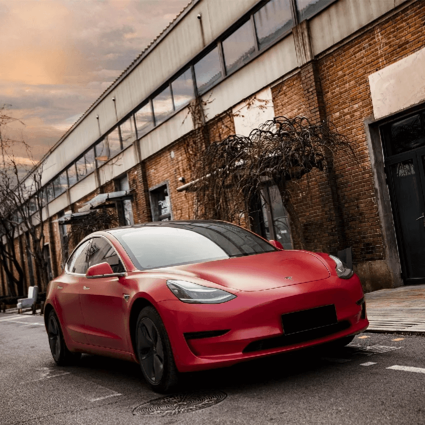 Satin Metallic Red Vinyl Wrap Car
