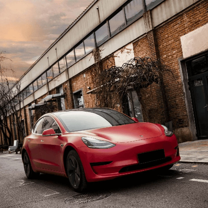 Satin Metallic Red Vinyl Wrap Car