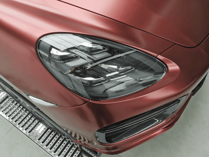 Satin Metallic Wine Red Vinyl Wrap on Porsche
