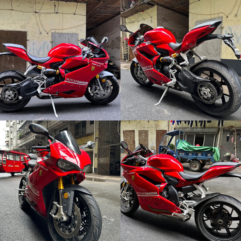 Super Gloss Ferrari Red Vinyl Wrap on motorcycle