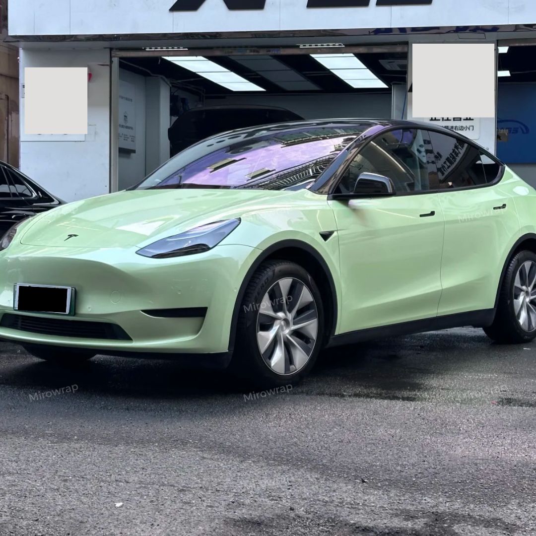 Candy Metallic Macaron Green Vinyl Wrap tesla full look