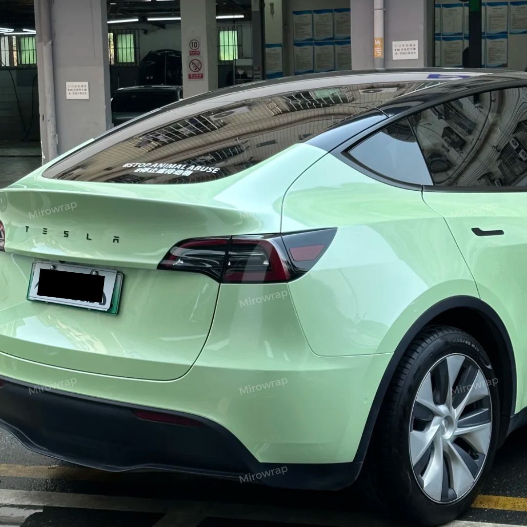 Candy Metallic Macaron Green Vinyl Wrap tesla back look