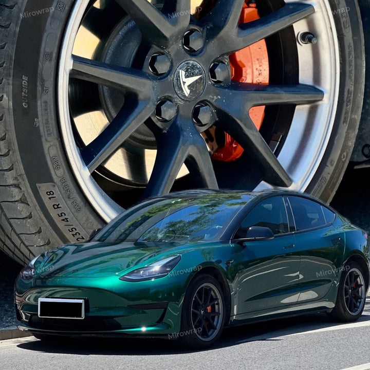 Gloss Metallic Agate Green Vinyl Wrap tesla model 3