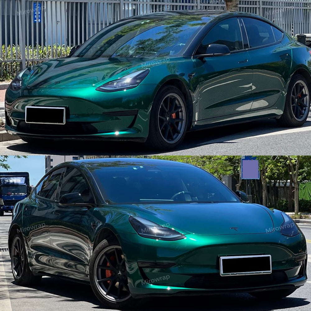 Gloss Metallic Agate Green Vinyl Wrap tesla 