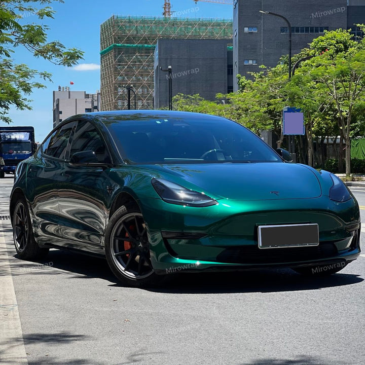 Gloss Metallic Agate Green Vinyl Wrap tesla full car