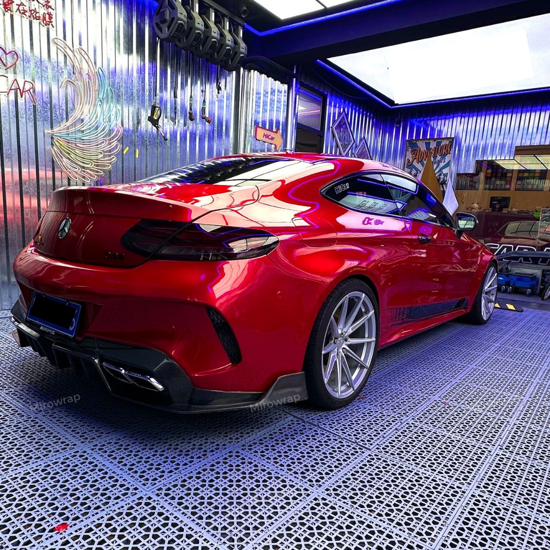 Gloss Metallic Vampire Red Vinyl Wrap benz back look