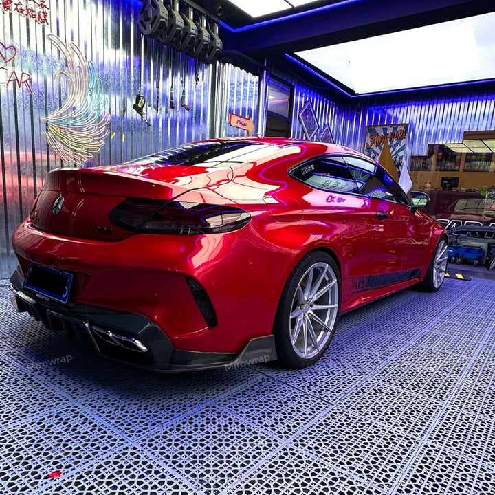 Gloss Metallic Vampire Red Vinyl Wrap benz back look