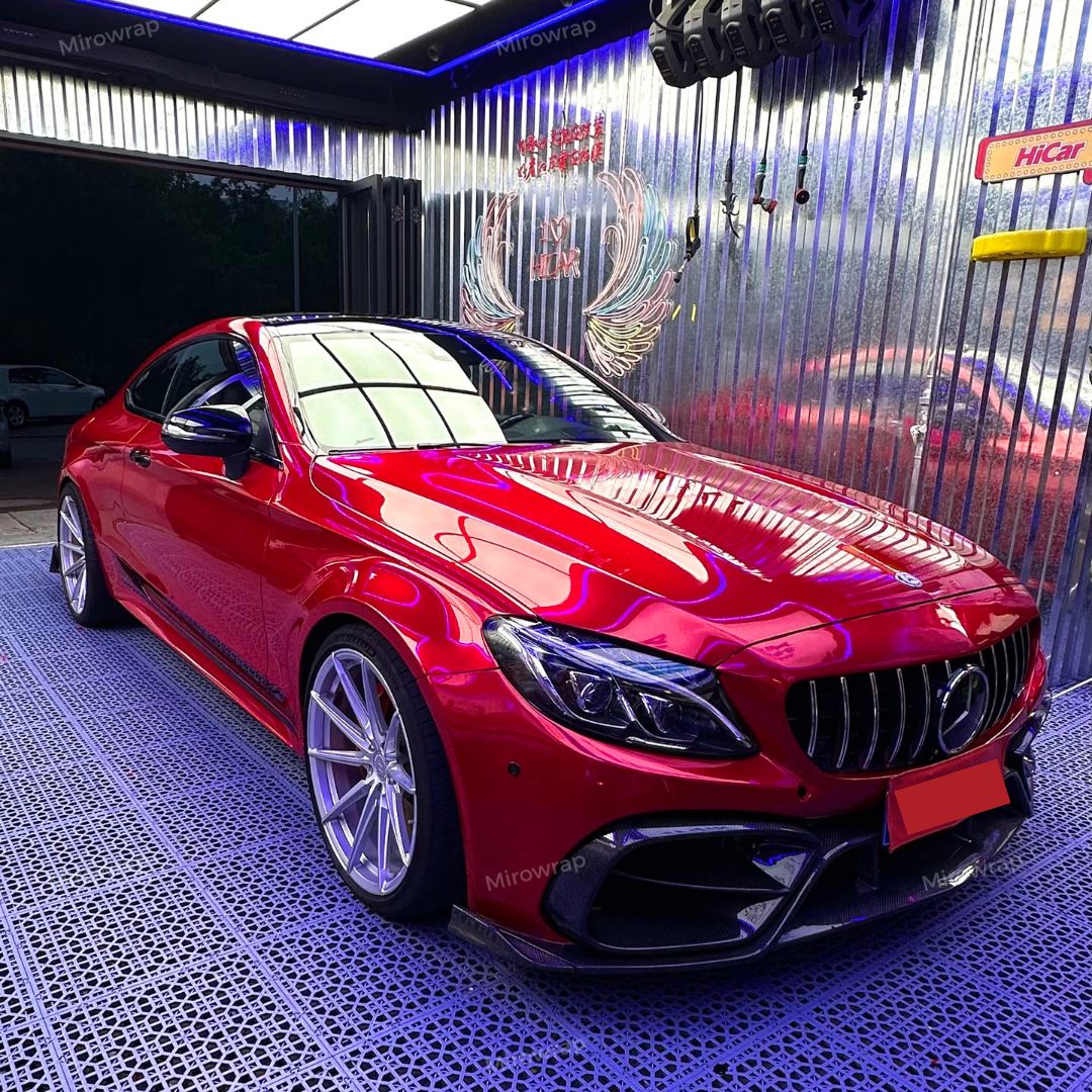 Gloss Metallic Vampire Red Vinyl Wrap benz full look