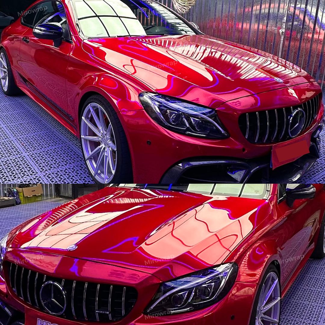 Gloss Metallic Vampire Red Vinyl Wrap benz