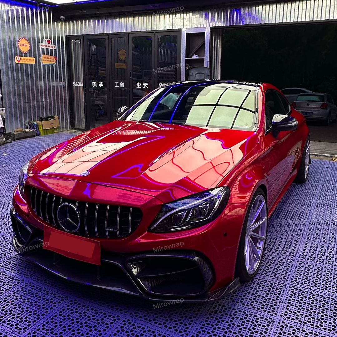 Gloss Metallic Vampire Red Vinyl Wrap benz