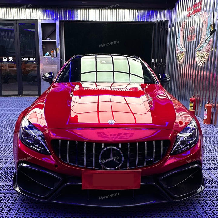 Gloss Metallic Vampire Red Vinyl Wrap benz hood