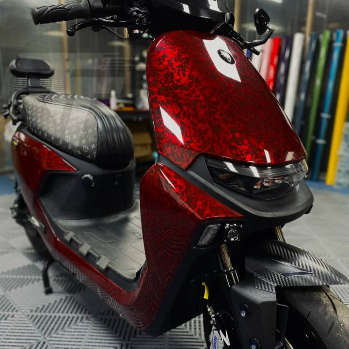 Gloss Black Red Forged Carbon Fiber Vinyl Wrap