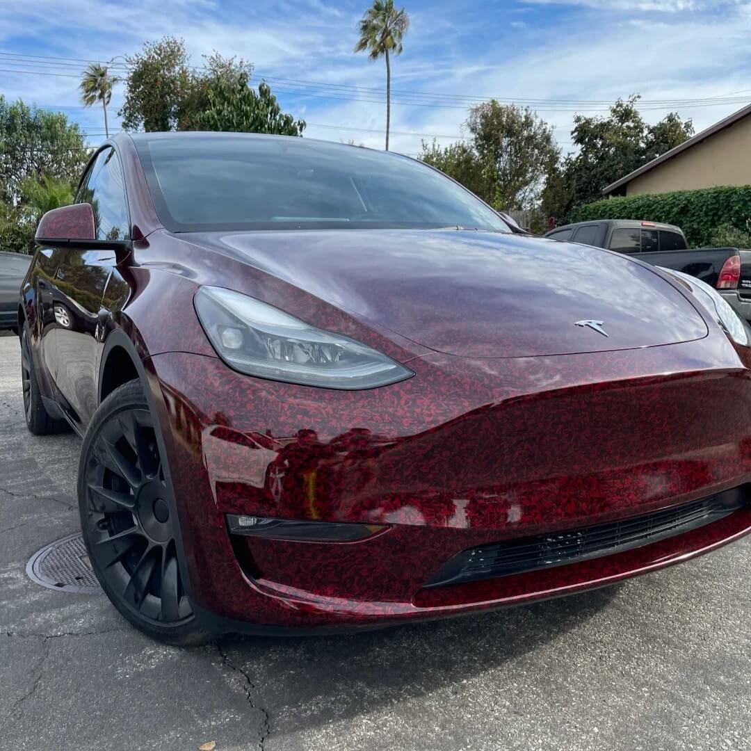 Gloss Black Red Forged Carbon Fiber Vinyl Wrap
