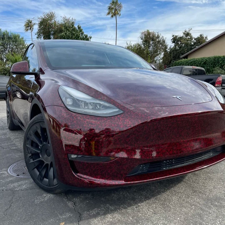 Gloss Black Red Forged Carbon Fiber Vinyl Wrap