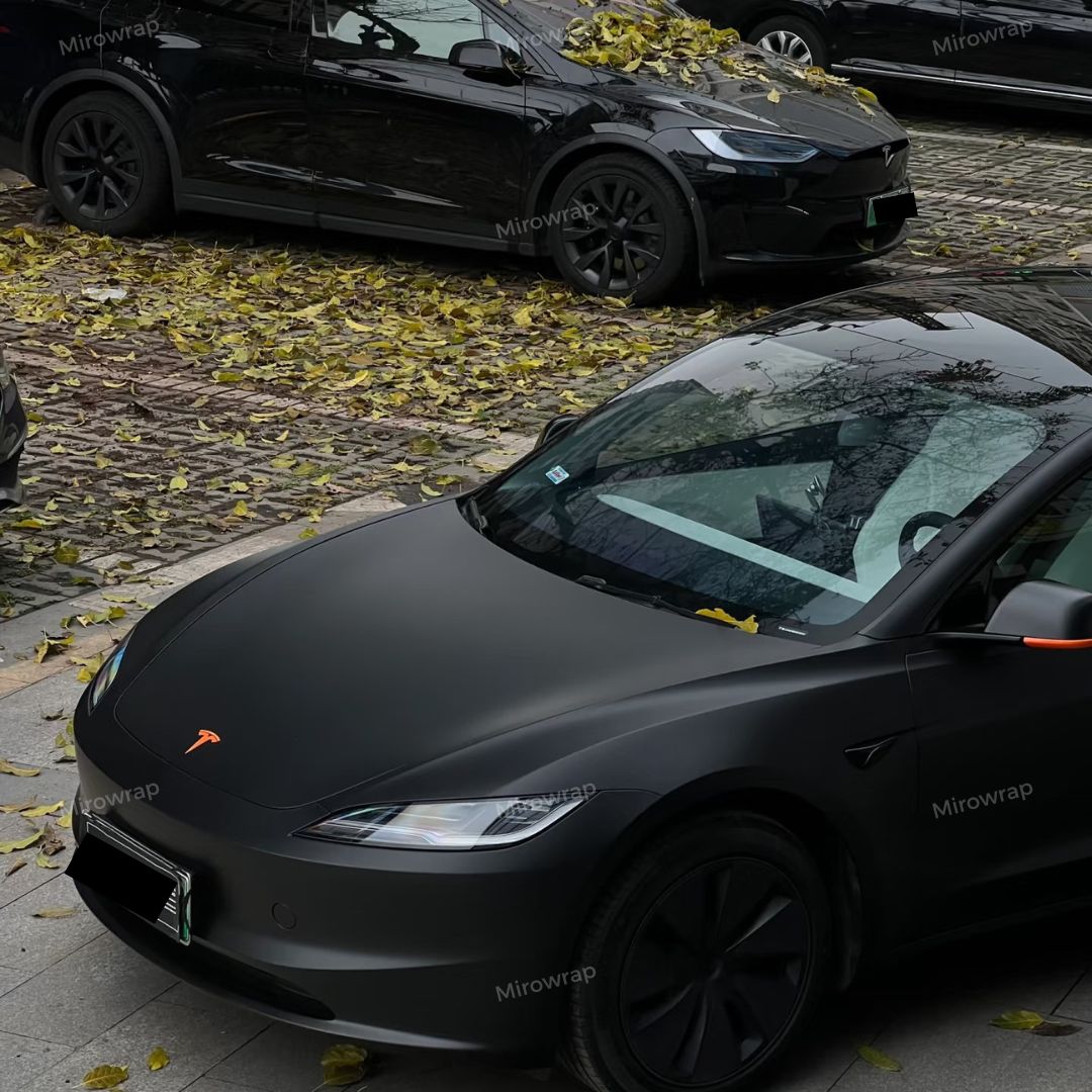 Satin Vantablack Vinyl Wrap tesla model3